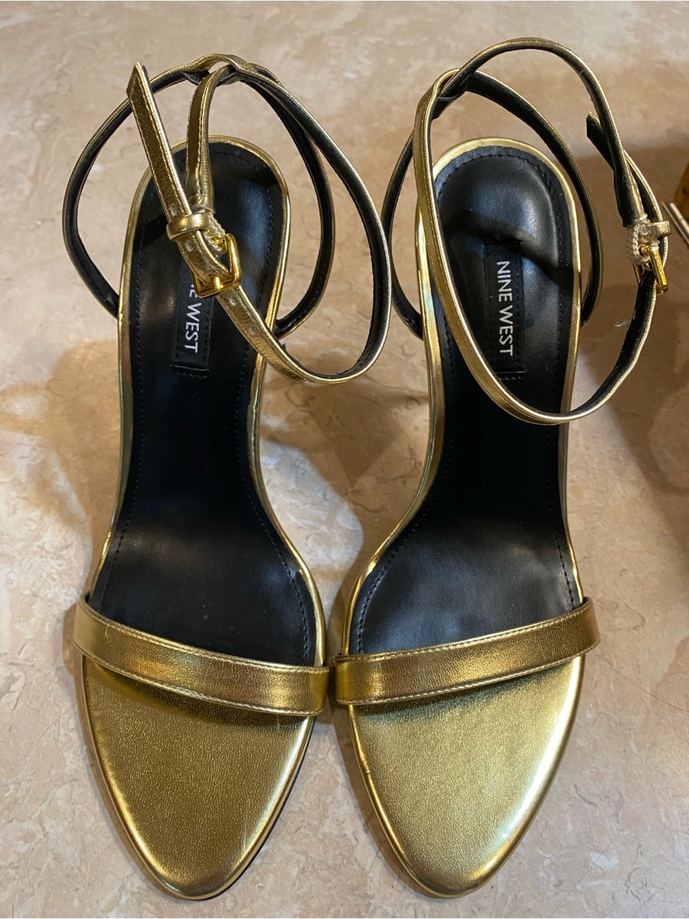 Nine West Metallic Gold Single-Strap Ankle-Strap Sandals